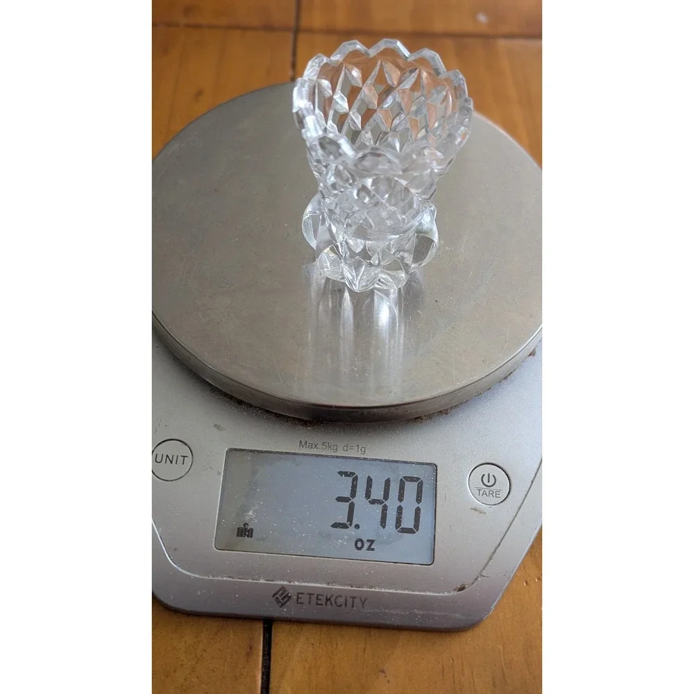 Vintage Cut Lead Crystal Toothpick Holder Sawtooth Rim Starburst Base Clear 2.5
